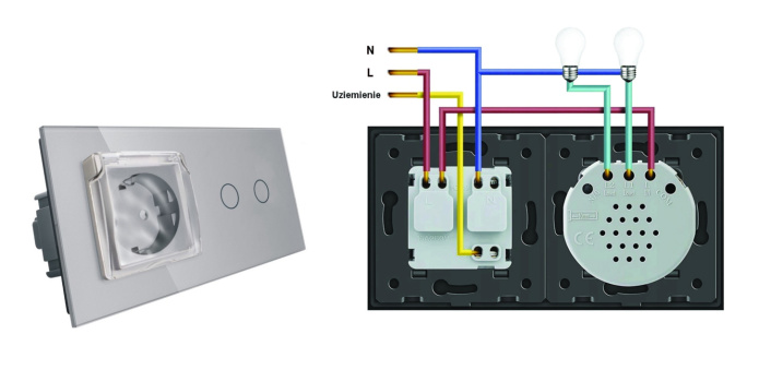 Gniazdo hermetyczne 230V 16A z włącznikiem dotykowym podwójnym LIVOLO 702GNW Szary